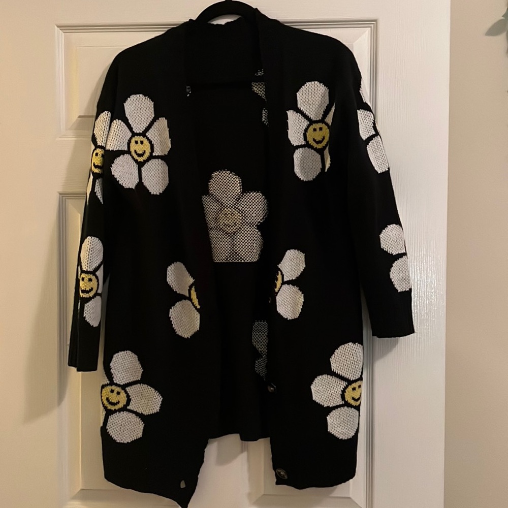 Smiley face flower cardigan sweater!